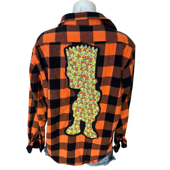 Bart Simpson Flannel Plaid Shirt Shacket XL Oversized One of Kind Upcycled - Picture 1 of 6